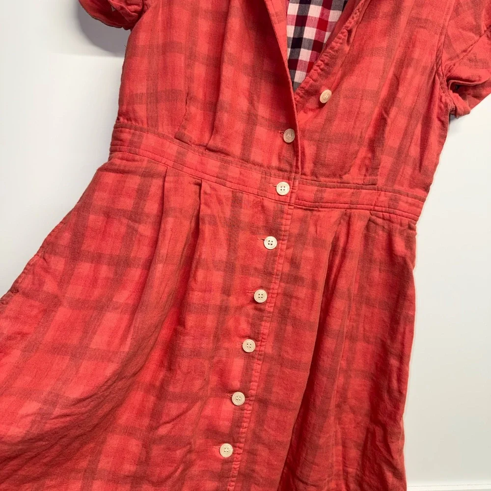 Fossil 100% Cotton Orange and Black Plaid Dress - Picture 5 of 9